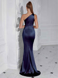 One-Shoulder Pleated Evening Dress