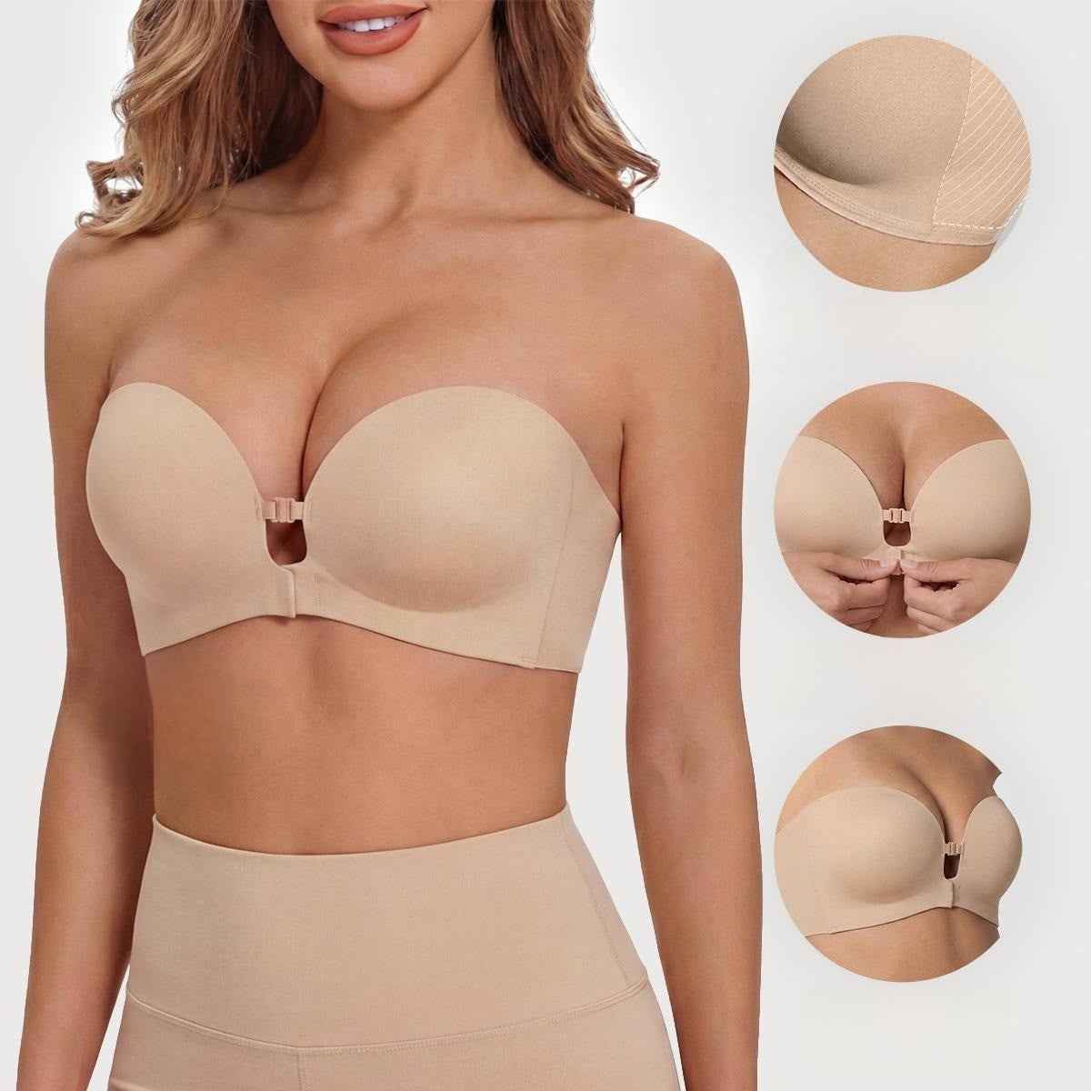 Strapless Front-Clasp Bra – Wire-Free Lift & Non-Slip Support