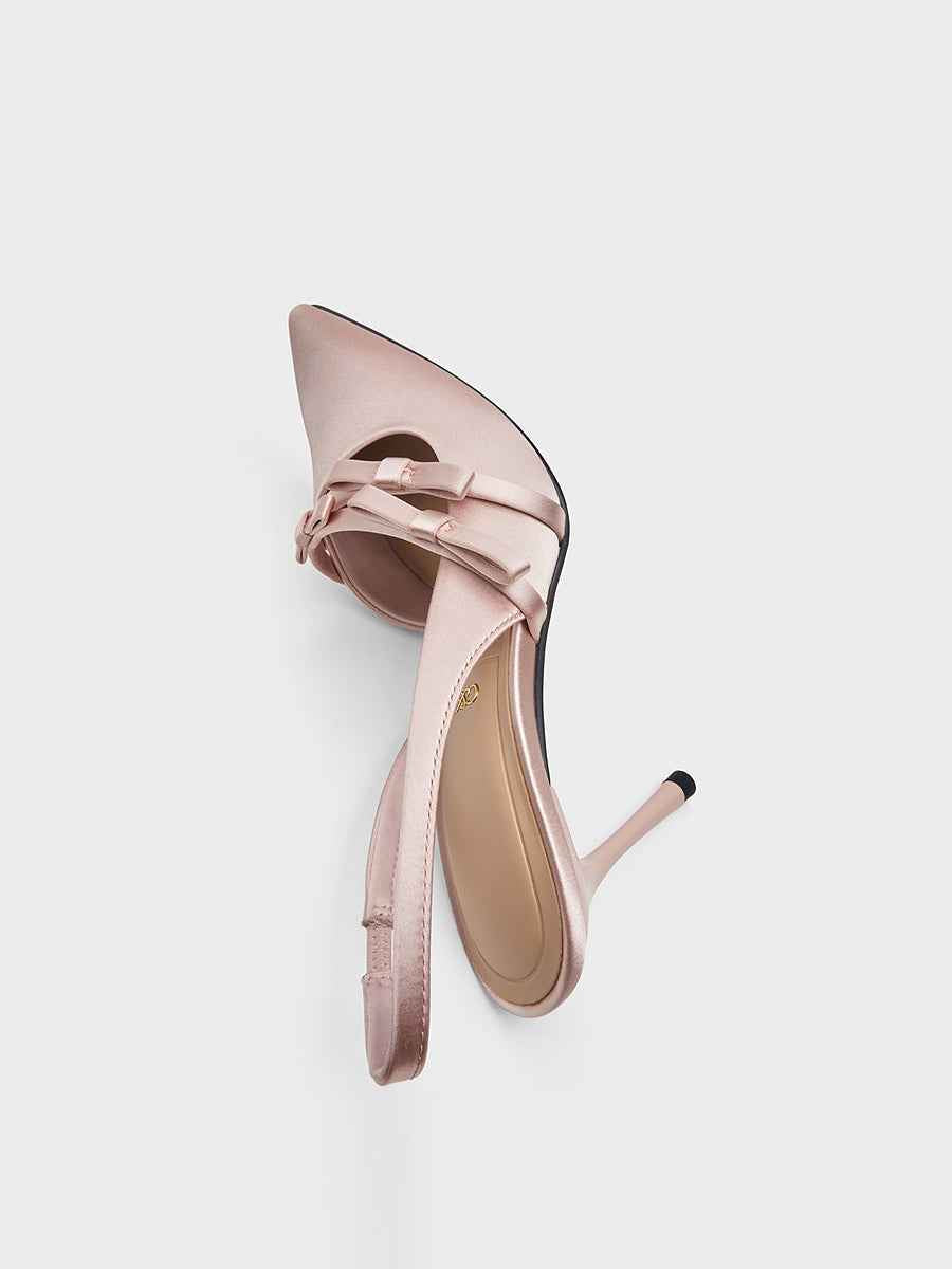 Bridal bow-pointed satin high heels