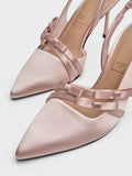 Bridal bow-pointed satin high heels